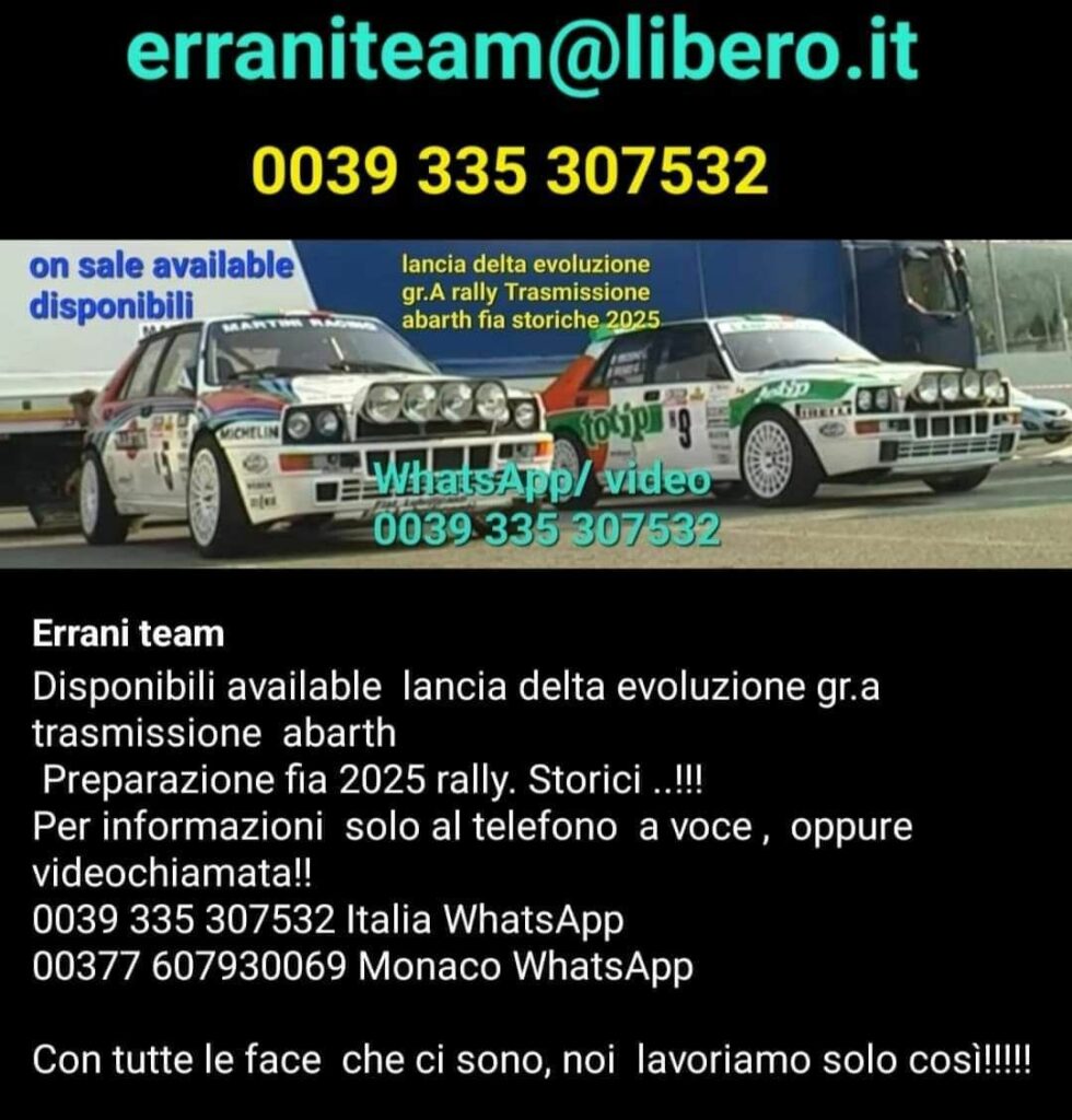 Lancia. Delta integrale evoluzione gr.A rally Trasmissione abarth R 70 preparazione htp FIA auto storiche 2025